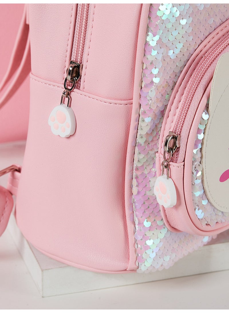 Girls' backpacks, cute cartoon cats, sequined children's backpacks, suitable for girls to travel, backpacks - Image 3